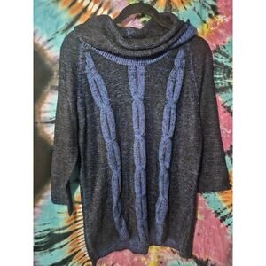 Notations Blue Black Knit Cowl Neck Midi Sweater 3/4 Sleeves XL